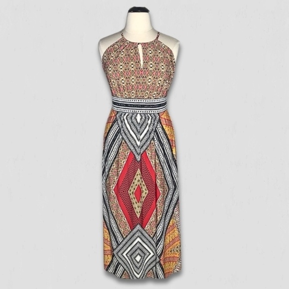 London Times Maxi Dress Halter Boho Paisley Multicolor Women's 14 - Picture 2 of 14
